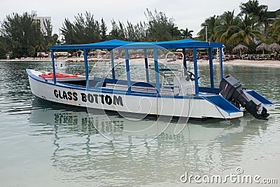 Glass bottom boat moored in Montego Bay, Jamaica Editorial Stock Photo