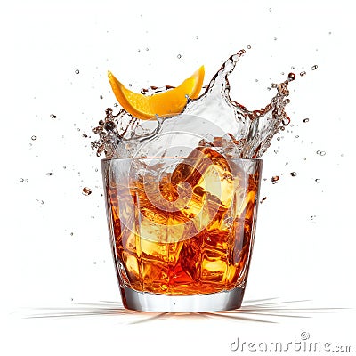 Glass of bourbon whiskey with ice cubes Cartoon Illustration