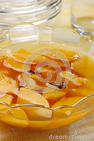 Glass bowl filled by apple compote Stock Photo