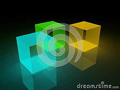 Abstract glass boxes with led lights Stock Photo