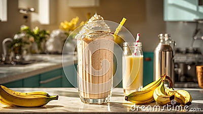 glass breakfast banana drink vitamin dessert healthy diet nutrition vegan antioxidant Stock Photo