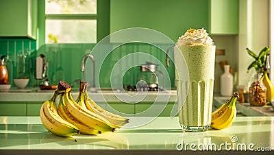 glass breakfast banana natural summer organic dessert healthy diet nutrition vegan concept Stock Photo