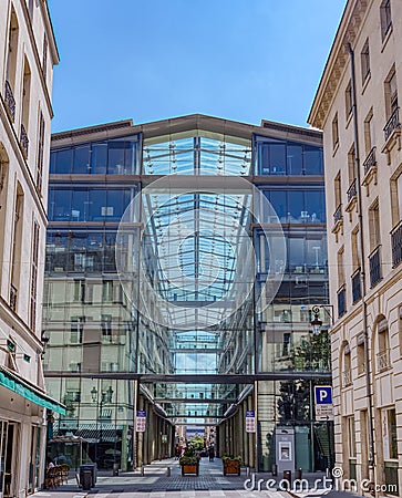 Glass building at Marche Saint-Honore square - Paris, France Editorial Stock Photo