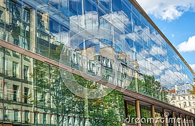 Glass building at Marche Saint-Honore square - Paris, France Editorial Stock Photo