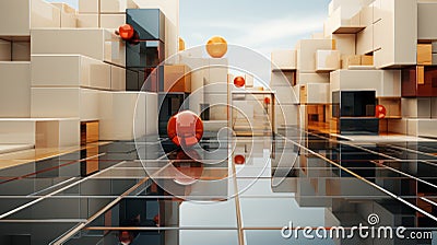 A glass building with orange balls Stock Photo