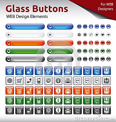 Glass Buttons - WEB Design Elements Vector Illustration