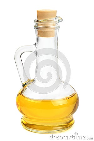 Glass carafe with vegetable oil Stock Photo