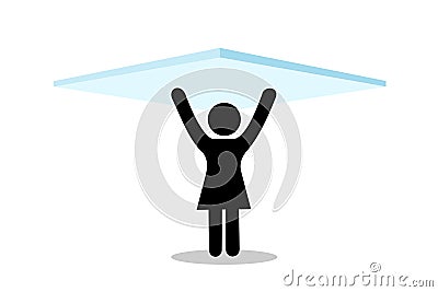 Glass ceiling - woman and femaile is under, bellow and underneath invisible barrier Vector Illustration