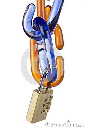 Glass chain links and combination lock Stock Photo