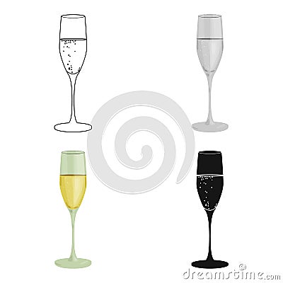 Glass of champagne icon in cartoon style isolated on white background. Wine production symbol stock vector illustration. Vector Illustration