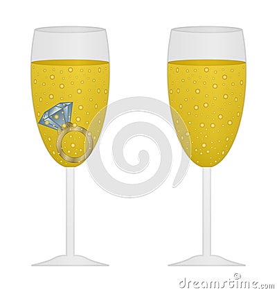 Glass of champagne with pink ring Vector Illustration