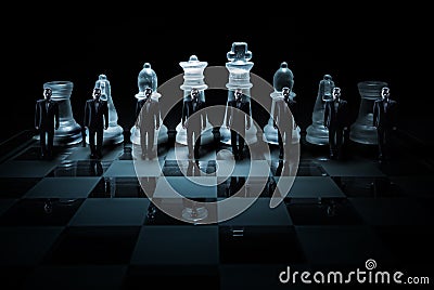 Glass chess board - Businessman peasants site Stock Photo