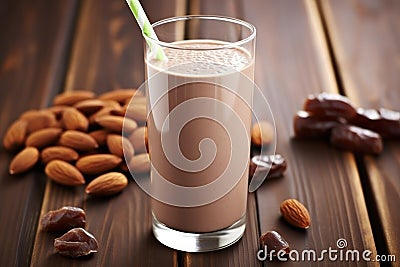 a glass of chocolate almond milk smoothie Stock Photo