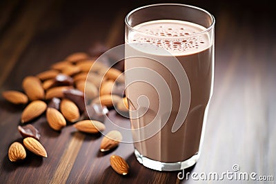 a glass of chocolate almond milk smoothie Stock Photo