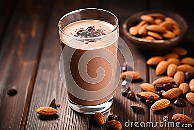 a glass of chocolate almond milk smoothie Stock Photo