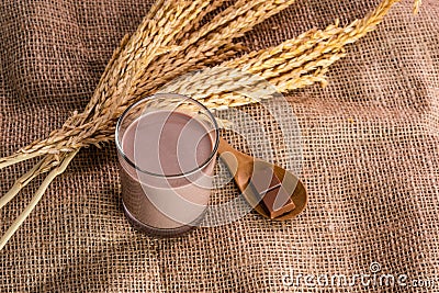 Glass of chocolate malt milk Stock Photo