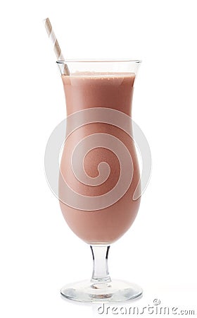 Glass of chocolate milkshake with isolated on white Stock Photo