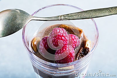 Glass of chocolate and rapsberry dessert Stock Photo