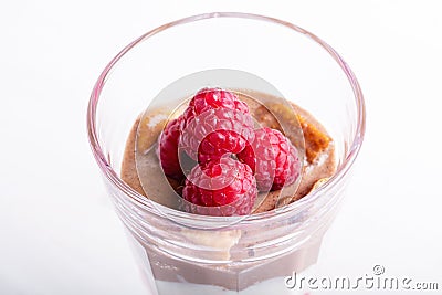 Glass of chocolate and rapsberry dessert Stock Photo