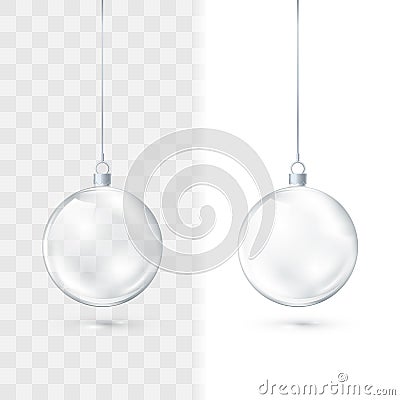 Glass Christmas ball. Christmas ball isolated on transparent and on white backgrounds. Winter holiday decorations element. Vector Vector Illustration