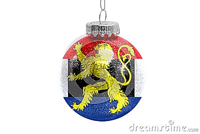 Glass Christmas ball toy isolated on white background with the flag of Benelux Stock Photo