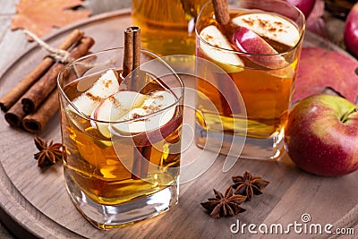 Glass of Cider With Apple Slices and Cinnamon Stock Photo