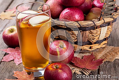 Glass of Cider With Apple Slices Stock Photo