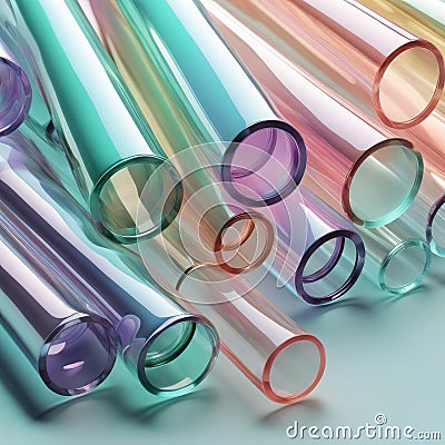 Glass clear tubes in pastel colors Stock Photo