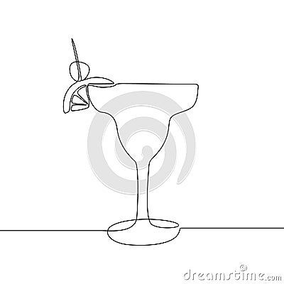 Glass with cocktail continuous one line vector illustration. Vector Illustration