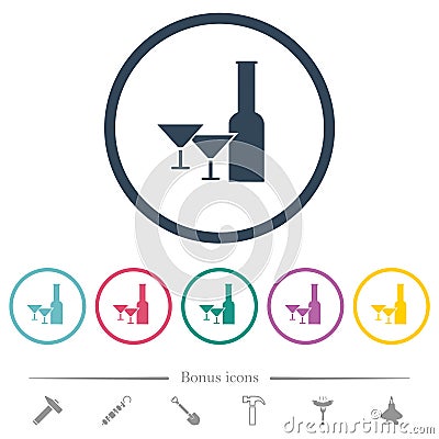 Glass and cocktail glasses solid flat color icons in round outlines Vector Illustration