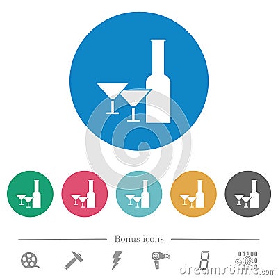 Glass and cocktail glasses solid flat round icons Vector Illustration