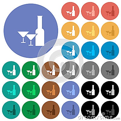 Glass and cocktail glasses solid round flat multi colored icons Vector Illustration