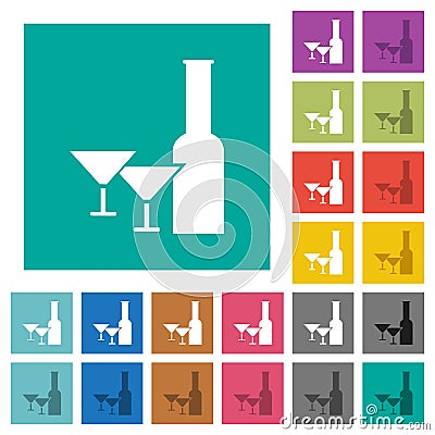 Glass and cocktail glasses solid square flat multi colored icons Vector Illustration