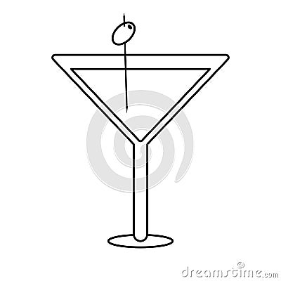 Glass cocktail martini with olive outline Vector Illustration