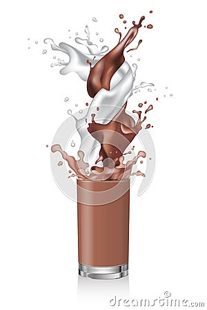 Glass of coffee, cacao, milk, milkshake. Hot chocolate Vector Illustration