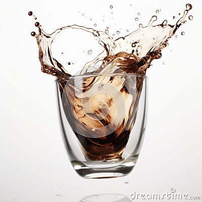 Glass of Coffee with a splash on a plain white backgrou - product photography Stock Photo