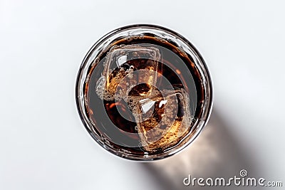 Glass cola ice top view. Generate Ai Stock Photo