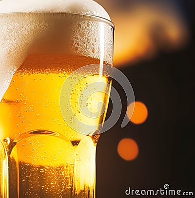 Glass of cold beer with foam, pint of original premium beer drink, alcohol flavour and holiday celebration Stock Photo
