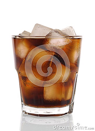 Glass of cold cola, ice cubes, isolated on white background Stock Photo