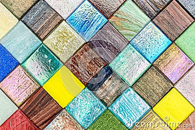 Glass colorful tiles mosaic diagonal pattern background Stock Photo