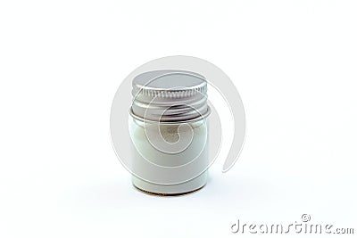 Glass container with CBD Cannabidiol crystals isolate Stock Photo