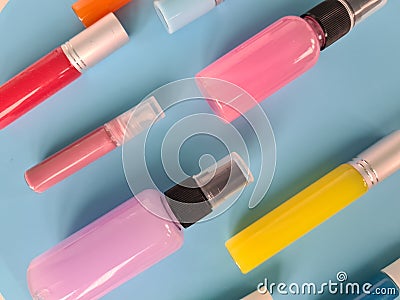 Glass cosmetic bottles with pipette on white background Stock Photo