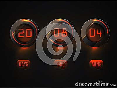 Glass Counter Timer. Countdown website template digital clock timer background. Transparent countdown timer . Neon g Stock Photo