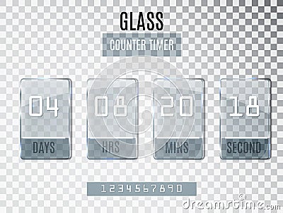 Glass Counter Timer isolated on transparent background. Template of the beginning end date of discounts and promotions. Clock coun Vector Illustration