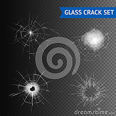 Glass Crack Images Set Vector Illustration