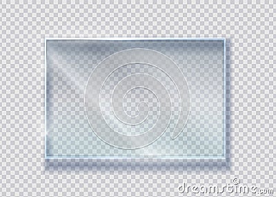 Glass crystal banner. Vector realistic clear rectangle clear window. Transparence isolated materials Vector Illustration