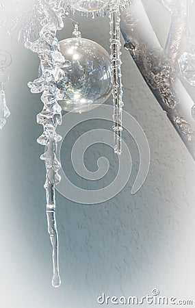 Glass and crystal ornaments that look like icycles Stock Photo