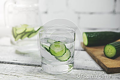 glass with cucumber water Stock Photo