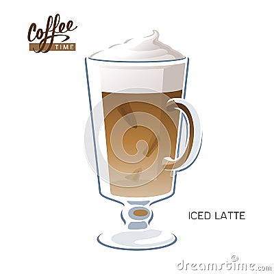 Glass cup iced coffee latte macchiato vector illustration Vector Illustration