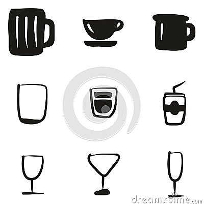 Glass Or Cup Icons Freehand Fill Vector Illustration